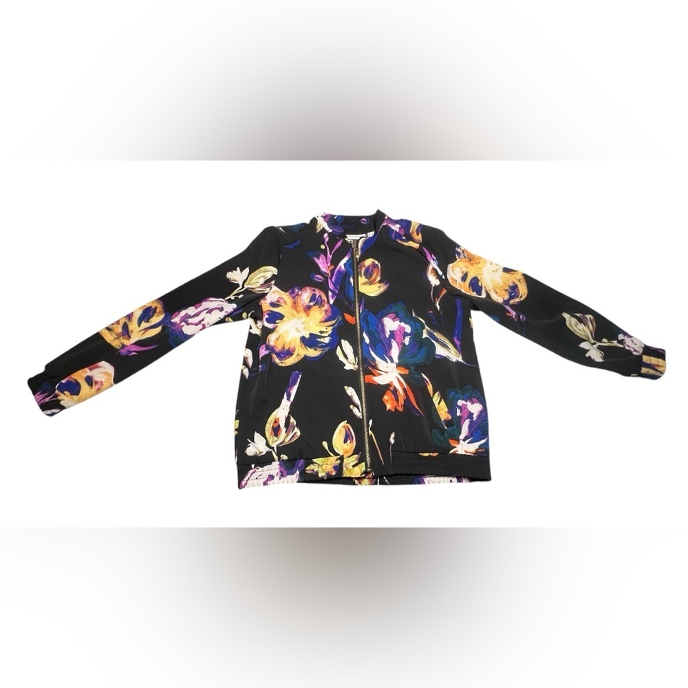 Susan Graver Floral Print Full Zip Bomber Jacket Gold tone zipper pockets Small - Picture 6 of 9
